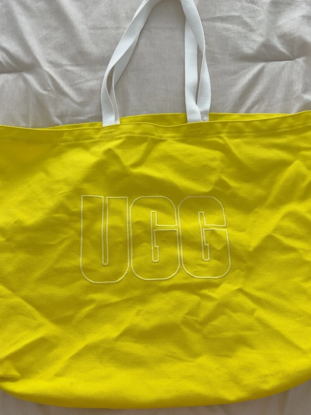 UGG Neon Yellow Canvas Tote with White Straps